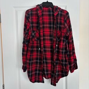 Red and Black Plaid Hooded Shirt